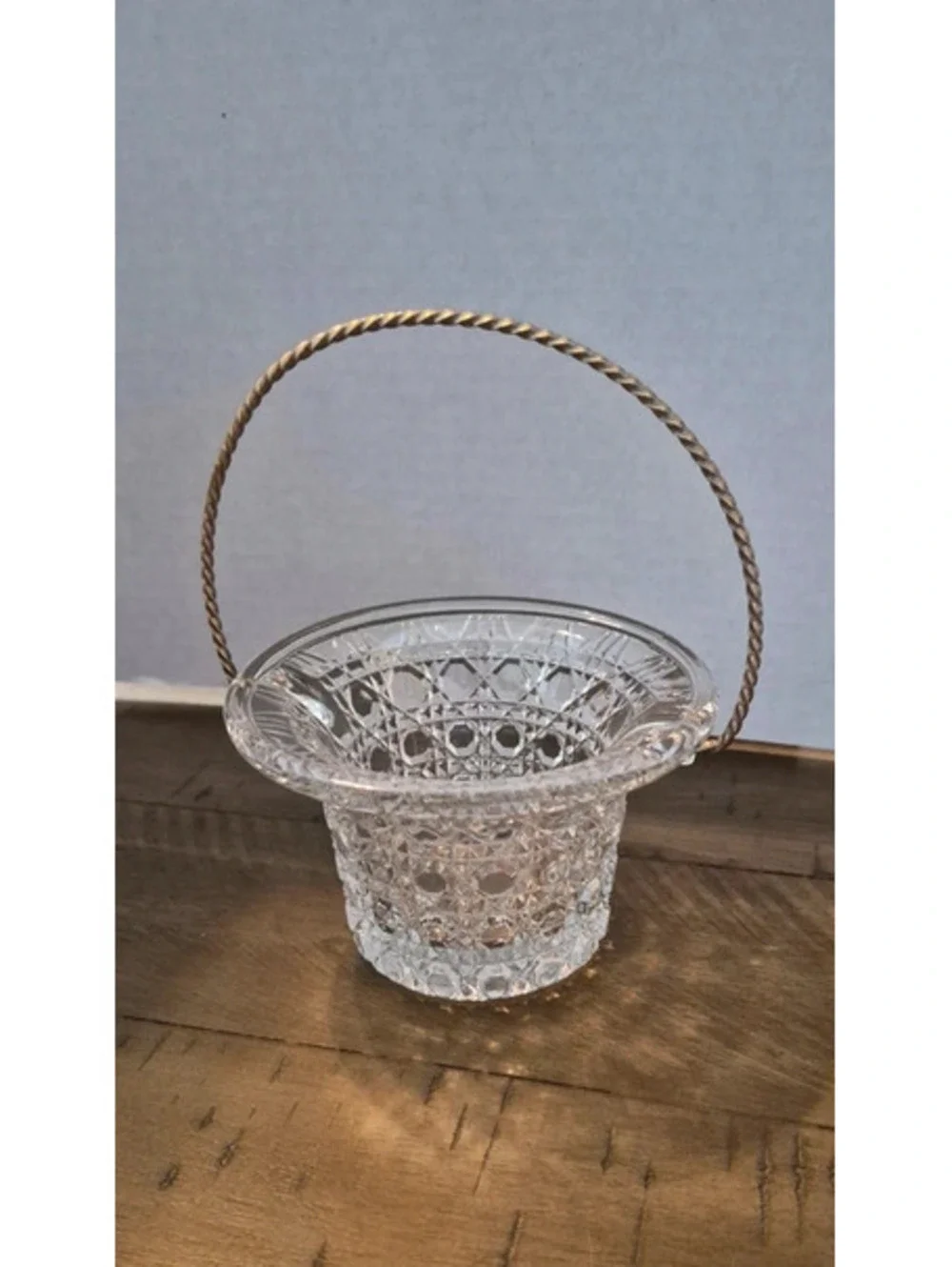 Vintage 1970's Avon Fostoria Glass Hat Basket with Wire Handle